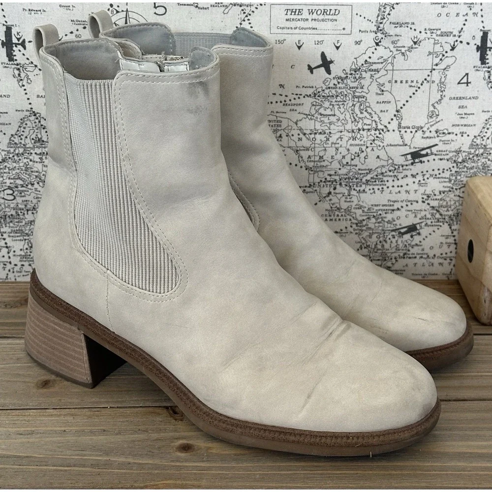 Dr. Scholl's Redux Ankle Boots Cream Heeled Office Grunge Women's Sz 10 M